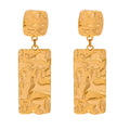 Molten Texture Rectangle Drop Stud Earrings Gold Steel view 5