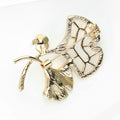 Gold Tone Ginkgo Leaf Brooch with White Inlay and Pearl Accent view 4