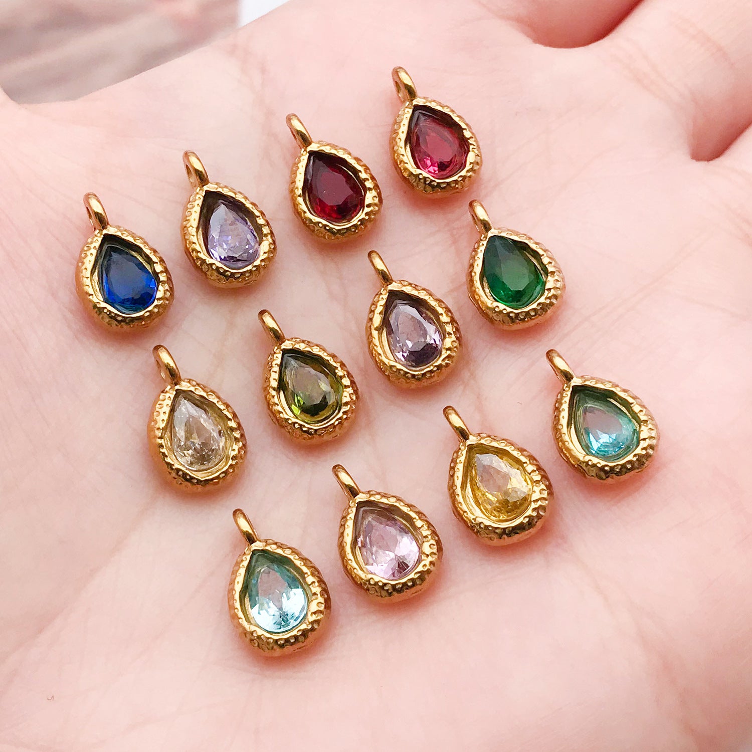 Stainless Steel Teardrop Oval Birthstone Charm Pendant 7x12mm for DIY Jewelry