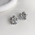 Silver Textured Ribbed Flower Stud Earrings Clear Zirconia view 4