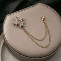 Pave Crystal Double Star Chain Brooch Gold Silver Finishes view 4