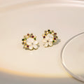 Multicolor Floral Wreath Clear Stone Small Stud Earrings view 2