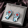 Silver Tone Coffin Printed Acrylic Hook Earrings in Six Designs view 3
