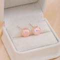 Pink Iridescent Pearl Look Round Stud Earrings in Four Sizes view 3