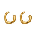 Irregular Rounded C Hoop Earrings in Polished Gold Tone view 5