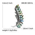 Iridescent Shell Inlay Leaf Brooch with Rhinestone Edge view 5