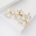 Pearl Crystal Flower Bouquet Branch Brooch Gold Silver view 3