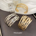 Wide Multi Bar Crossing Open Cuff Bracelet In Gold Or Silver Tone view 3