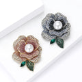 Layered Crystal Peony Brooch in Pink or Blue With Pearl Center view 3