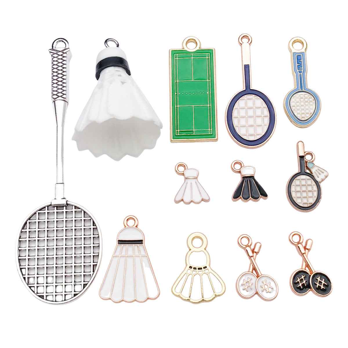 Zinc Alloy Badminton Racket Court Charm Pendant for DIY Bracelet Necklace Keychain