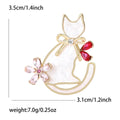 White Board Cat Brooch Rhinestone Flower Bow Gold Silver view 5