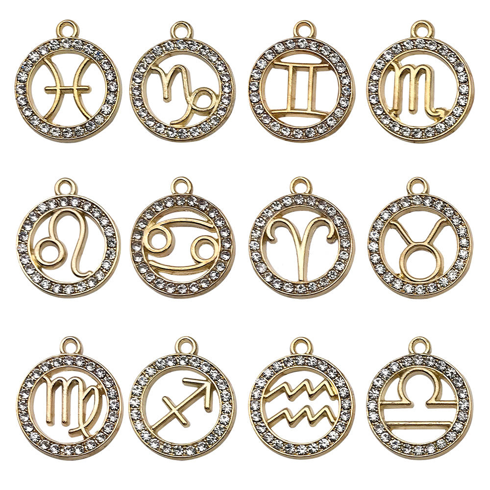 Zinc Alloy Rhinestone Zodiac Sign Charm Pendant for DIY Necklace Earrings Keychain
