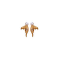 Gold Tone Mermaid Tail Stud Earrings With Pearl Accents view 5