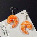 Orange Shrimp Figure Drop Earrings with Silver Tone Hooks view 6