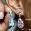 Pink Royal Blue Pear Drop Earrings Clear Accents Silver view 5