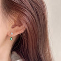 Gold Tone Green Teardrop Earrings With Clear Round Tops view 3