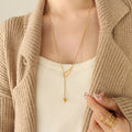 Gold Snake Chain Adjustable Y Drop Ball Sweater Necklace view 4