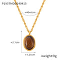 Tiger Eye Black Stone Oval Bean Pendant Necklaces Gold Steel view 11