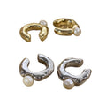 Textured Open Hoop Ear Cuffs With Pearl Accents In Two Tones view 5