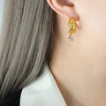 Heart Embossed C-Hoop Earrings Crystal Teardrop Dangle view 1