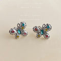 Silver Butterfly Stud Earrings Multicolor Crystal Accents view 1