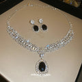 Silver Black Oval Crystal Choker Necklace Earring Set view 2