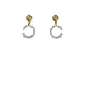 Gold Round Stud C-Shape Pearl Hoop Drop Earrings Pair view 5