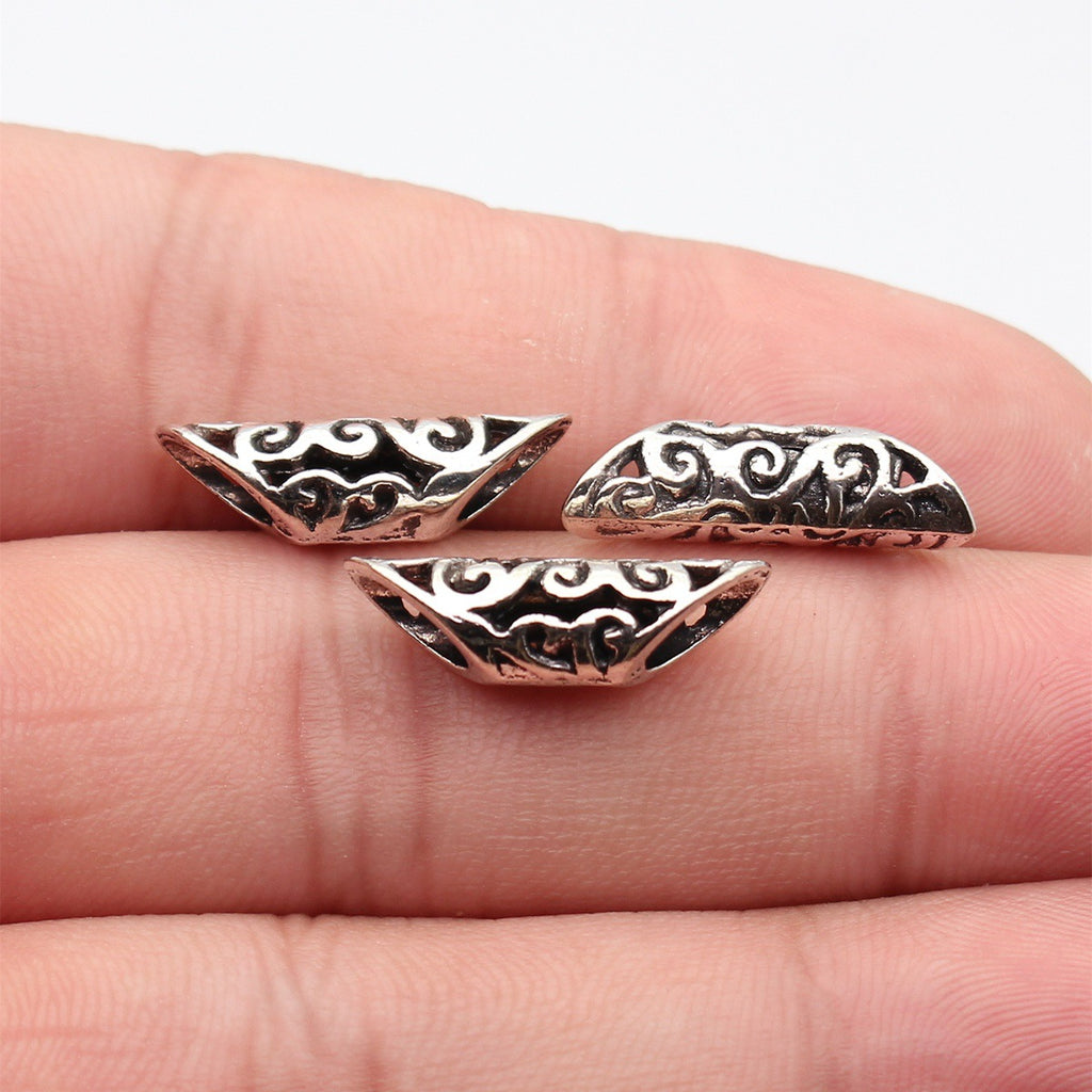 21x6.5x6.2mm 1.2g Antique Silver Zinc Alloy Openwork Floral Loose Metal Hollow Beads for DIY Jewelry Making