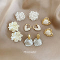 Gold White Flower Heart Pearl Multi Style Earring Set view 3