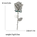 Crystal Rose Stem Brooch Pearl Green Enamel Gold Silver view 7