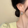 Silver Tone Drop Earrings Pink Green Enamel Floral Plaques view 2