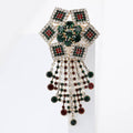 Gold Geometric Crystal Cascade Fringe Brooch Green Red view 2