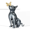 Black Enamel Sitting Cat Brooch With Small Gold Butterfly view 2