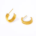 Three Layer C Shape Textured Gold Hoop Stud Earrings view 5