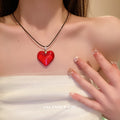 Black Cord Red Glass Heart Pendant Necklace Single Style view 3