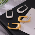 U Shape Oval Hollow Hoop Stud Earrings Gold Silver Metal view 2