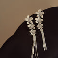 Silver Tone Floral Crystal Long Statement Drop Earrings view 6