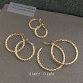 Polished Gold Braided Twisted Texture Circle Hoop Earrings view 1