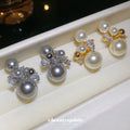Pearl Cluster Bow Stud Earrings in Gray and White Metal Tone Jewelry view 3