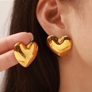Polished Heart Stud Earrings Two-Tone Gold And Steel