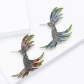 Antique Silver Hummingbird Brooch Enamel Wings Red Or Blue view 3