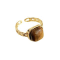 Gold Tone Brown Banded Square Stone Adjustable Open Ring view 5