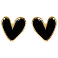 Gold Rim Enamel Heart Stud Earrings Wine Red Black view 5