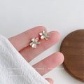 Gold Five-Petal White Enamel Flower Crystal Center Studs view 4