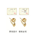 Gold Lotus Flower Bud Stud Earrings Curved Stem Pair view 3