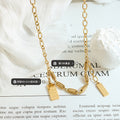 Gold Geometric Link Necklace With Dual Text Bar Pendants view 2