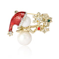 Pearl Snowman Christmas Brooch Red Hat Gold Snowflake Pin view 5