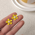 Enamel Daisy Flower Stud Earrings Pearl Center Four Colors view 4