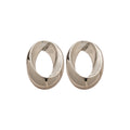Silver Tone Sculpted Oval Statement Stud Earrings With Polished Metal Details view 5