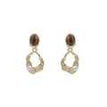 Brown Tiger Eye Look Irregular Gold Oval Stud Earrings view 5